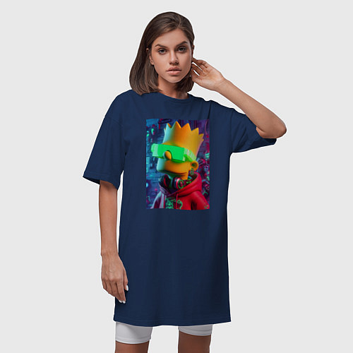 Женская футболка-платье Чувак Барт Симпсон - нейросеть / Тёмно-синий – фото 3