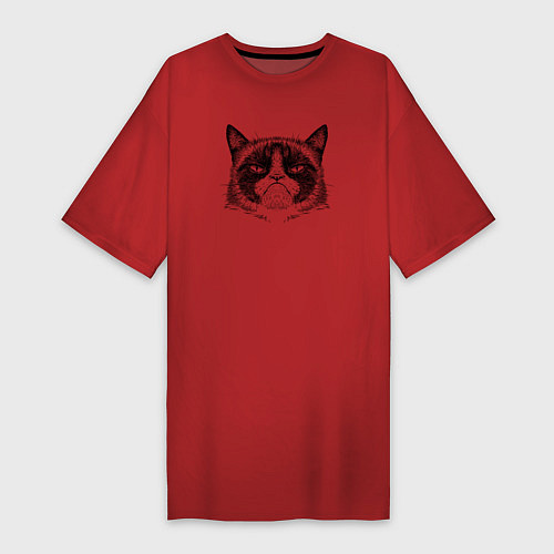 Женская футболка-платье Grumpy cat мем / Красный – фото 1