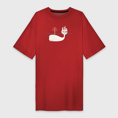 Женская футболка-платье Кит и корабль / Красный – фото 1