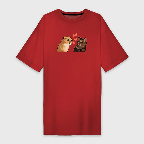 Женская футболка-платье Недовольный и грустный кот - Talking Cats / Красный – фото 1