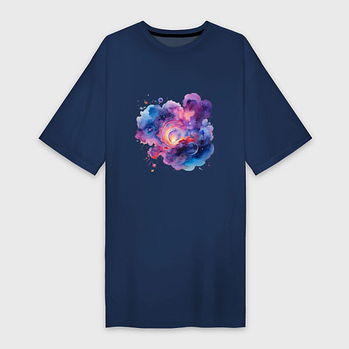 Женская футболка-платье Космическая спираль акварель / Тёмно-синий – фото 1