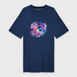 Женская футболка-платье Космические облака акварель