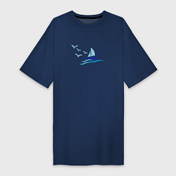 Женская футболка-платье Яхта в море с парусами