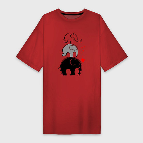 Женская футболка-платье Милые слоники / Красный – фото 1