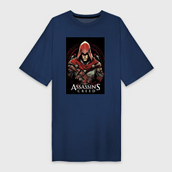 Футболка женская-платье Assassins creed профиль игрока, цвет: тёмно-синий
