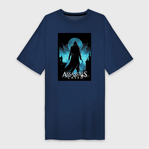 Женская футболка-платье Assassins creed темная ночь / Тёмно-синий – фото 1