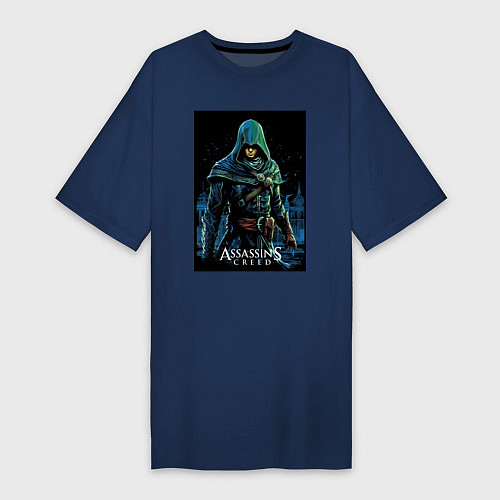 Женская футболка-платье Assassins creed в капюшоне / Тёмно-синий – фото 1