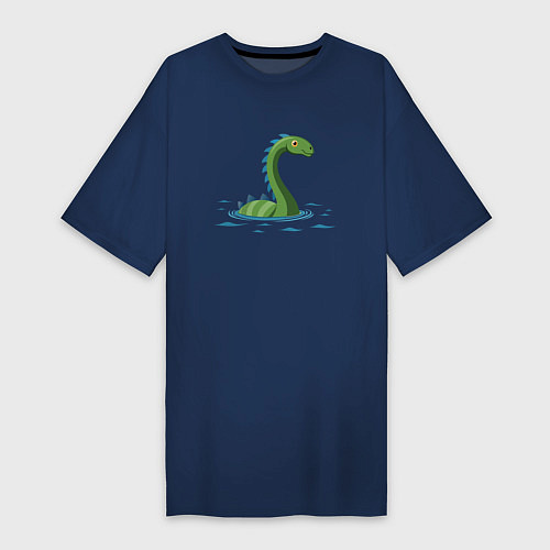 Женская футболка-платье Динозаврик, плывущий в воде / Тёмно-синий – фото 1