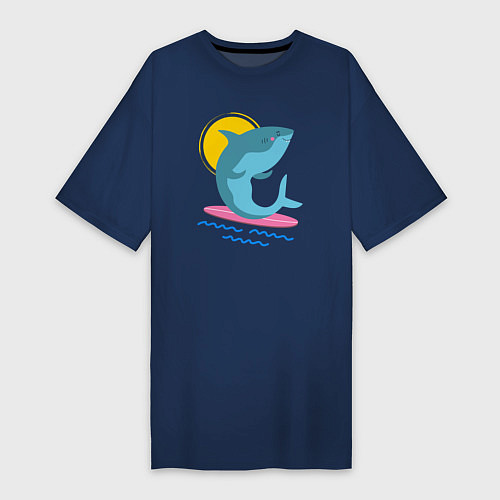 Женская футболка-платье Акула серфит / Тёмно-синий – фото 1