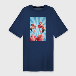 Футболка женская-платье Два радостных фламинго, цвет: тёмно-синий