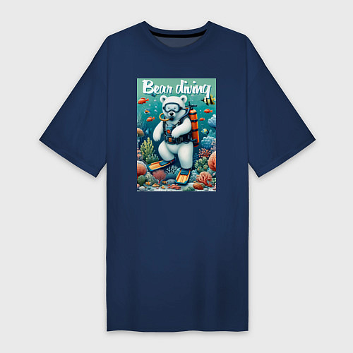 Женская футболка-платье Polar bear diving - ai art / Тёмно-синий – фото 1