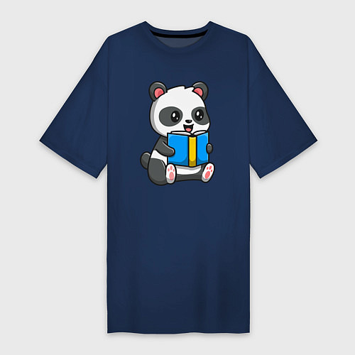 Женская футболка-платье Панда читает / Тёмно-синий – фото 1