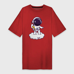 Футболка женская-платье Космонавт с молнией, цвет: красный