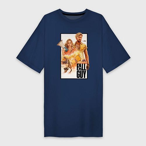 Женская футболка-платье Каскадеры Райан Гослинг и Эмили Блант / Тёмно-синий – фото 1