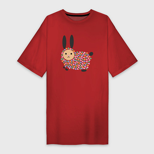 Женская футболка-платье Разноцветный зайчик / Красный – фото 1