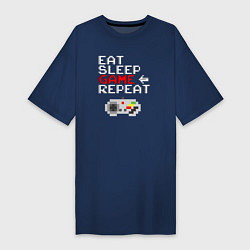 Женская футболка-платье Eat sleep game repeat lettering