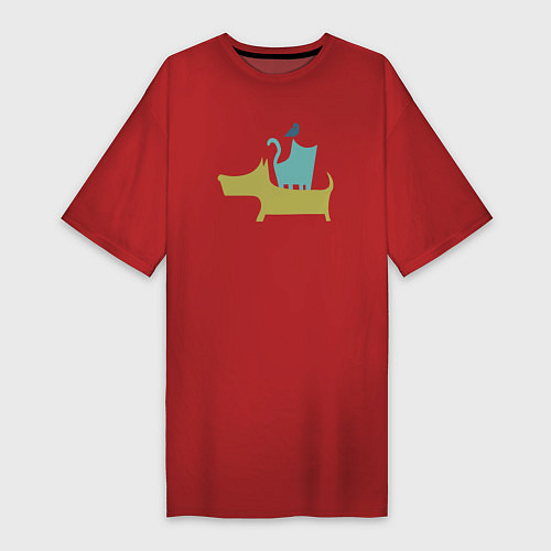Женская футболка-платье Bird dog cat / Красный – фото 1