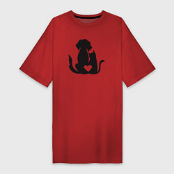 Женская футболка-платье Dog and cat love