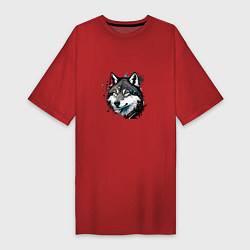Женская футболка-платье Портрет волка с брызгами краски