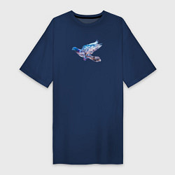 Женская футболка-платье Летящий голубь и ночной город с двойной экспозицие