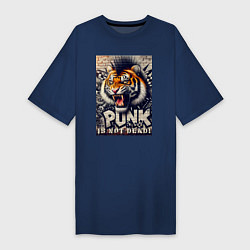 Футболка женская-платье Cool tiger - punks not dead, цвет: тёмно-синий