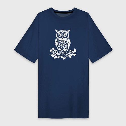 Женская футболка-платье Силуэт совы с цветами / Тёмно-синий – фото 1