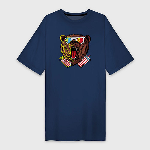 Женская футболка-платье Медведь в кино / Тёмно-синий – фото 1