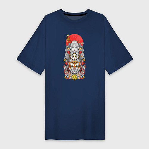 Женская футболка-платье Девушка ниндзя и тигр / Тёмно-синий – фото 1