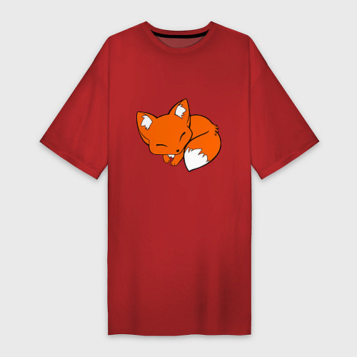 Женская футболка-платье Спящий лисёнок / Красный – фото 1
