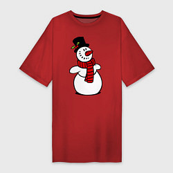 Футболка женская-платье Весёлый снеговик, цвет: красный