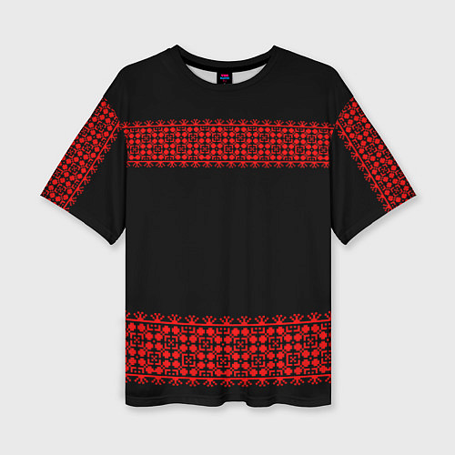 Женская футболка оверсайз Славянский орнамент (на чёрном) / 3D-принт – фото 1