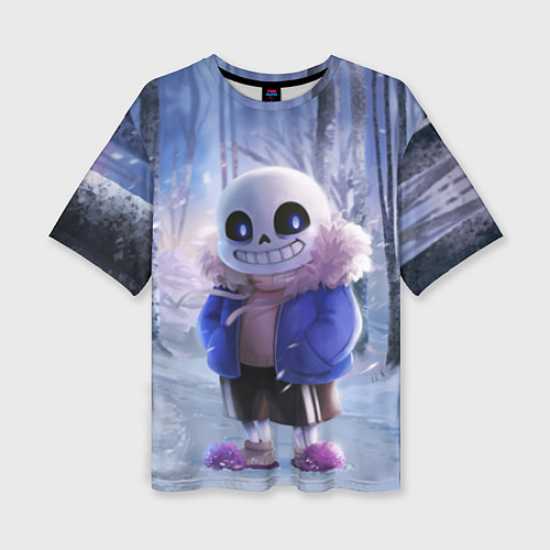 Женская футболка оверсайз Winter forest & Sans / 3D-принт – фото 1