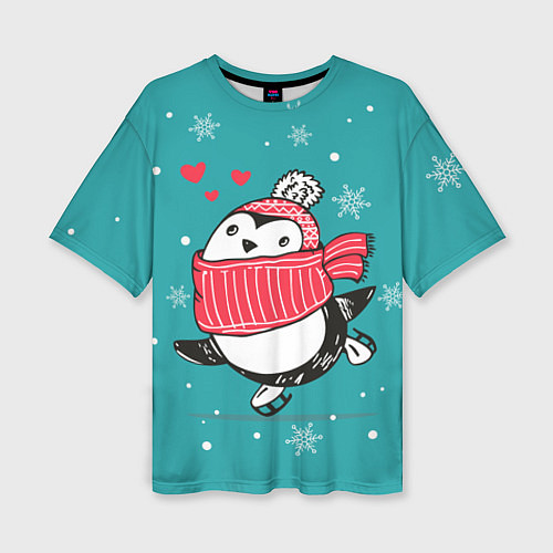 Женская футболка оверсайз Пингвинчик на коньках / 3D-принт – фото 1