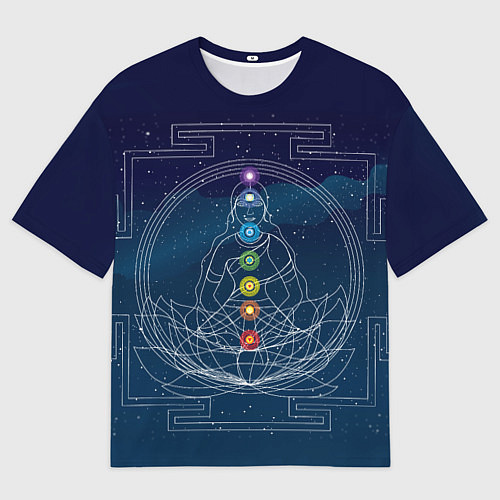 Женская футболка оверсайз Йога мандала - энергетические зоны / 3D-принт – фото 1