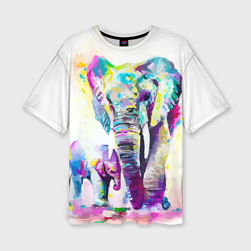 Женская футболка оверсайз Акварельные слоны / 3D-принт – фото 1