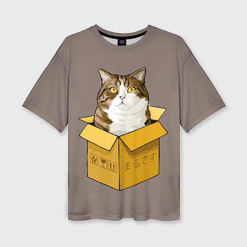 Женская футболка оверсайз Котик в коробке / 3D-принт – фото 1