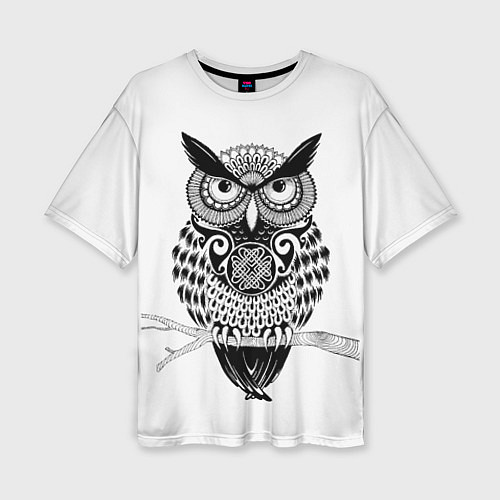 Женская футболка оверсайз Расписная сова / 3D-принт – фото 1