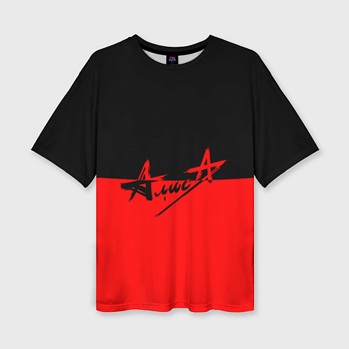 Женская футболка оверсайз АлисА: Черный & Красный / 3D-принт – фото 1