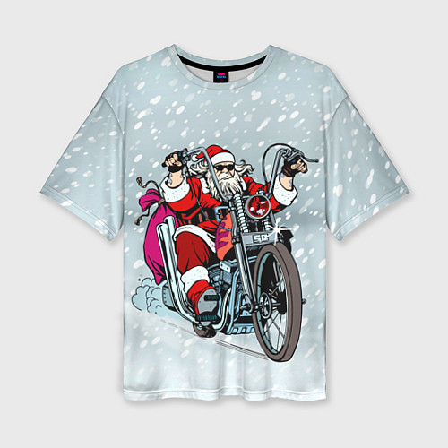 Женская футболка оверсайз Санта Клаус байкер / 3D-принт – фото 1
