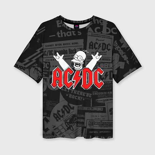 Женская футболка оверсайз AC DC - Homer Simpson / 3D-принт – фото 1