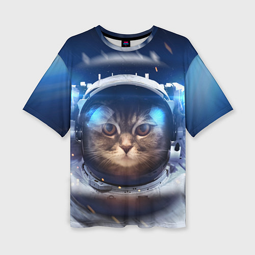 Женская футболка оверсайз Кот-космонавт / 3D-принт – фото 1