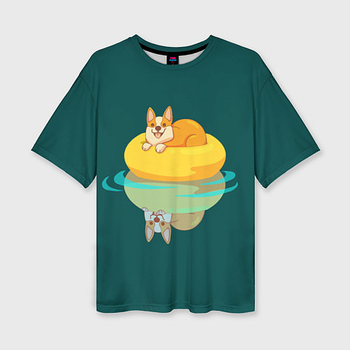Женская футболка оверсайз Корги на пончике / 3D-принт – фото 1