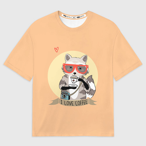 Женская футболка оверсайз Raccoon Love Coffee / 3D-принт – фото 1