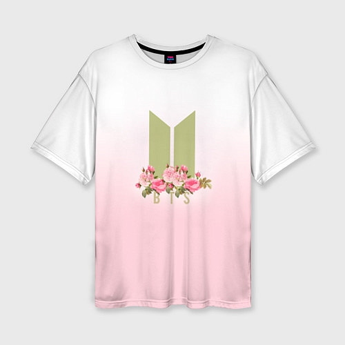 Женская футболка оверсайз BTS: Pink Flowers / 3D-принт – фото 1