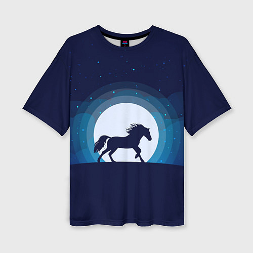 Женская футболка оверсайз Лошадь под луной / 3D-принт – фото 1