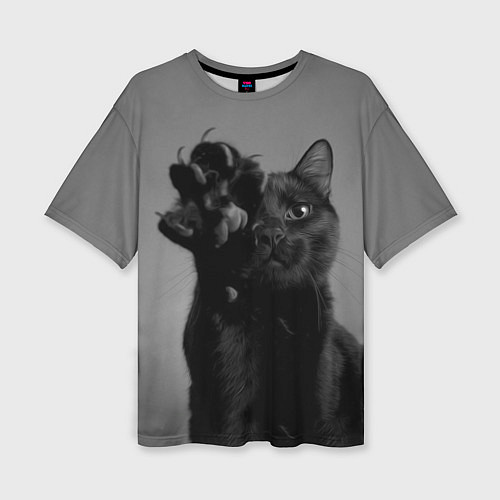 Женская футболка оверсайз Черный котик / 3D-принт – фото 1
