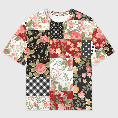 Женская футболка оверсайз Лоскутный орнамент - пэчворк / 3D-принт – фото 1