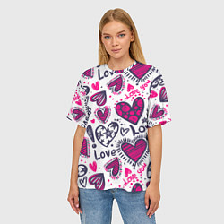 Футболка оверсайз женская Love - pink hearts, цвет: 3D-принт — фото 2
