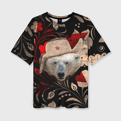 Женская футболка оверсайз Медведь в ушанке / 3D-принт – фото 1