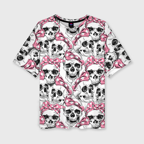 Женская футболка оверсайз Черепа в розовых платках / 3D-принт – фото 1